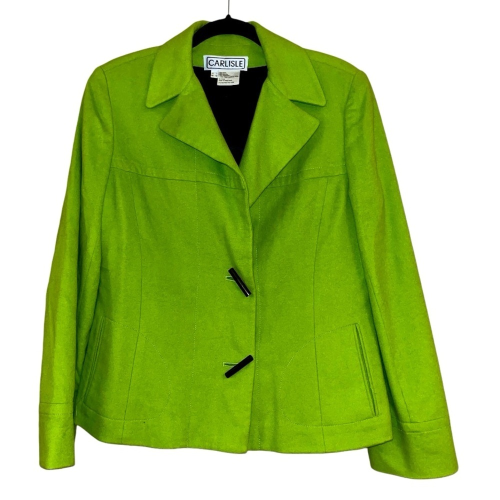 Carlisle wool cashmere green blazer women’s size 12 large spring career business